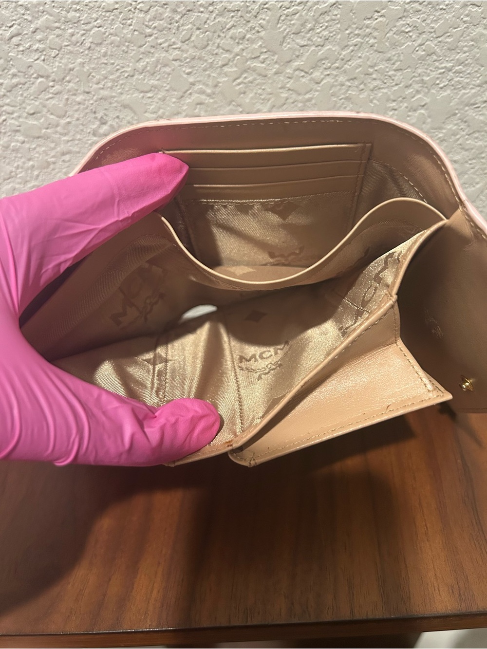 MCM Pink Leather Bow Trifold Wallet - Picture 12 of 13